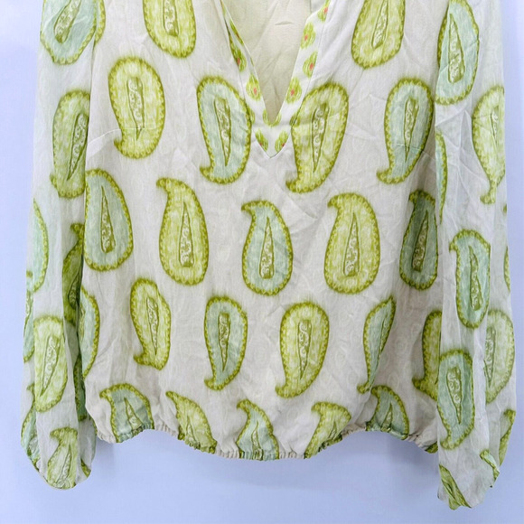 GIAMBATTISTA VALLI PARIS Blouse Silk Sheer Sz M It 44 Green Paisley Luxury Money - Picture 7 of 11